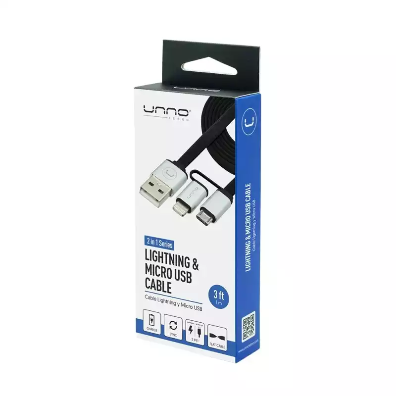 CABLE UNNO 2EN1 LIGHTNING MICRO USB (CB4057SV)